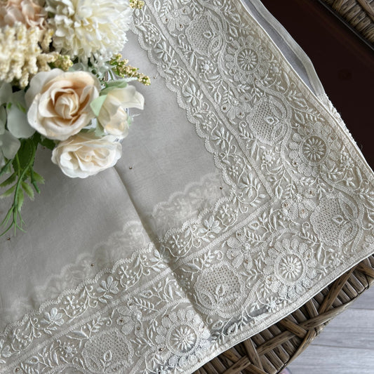 Organza Chikankari Border Saree