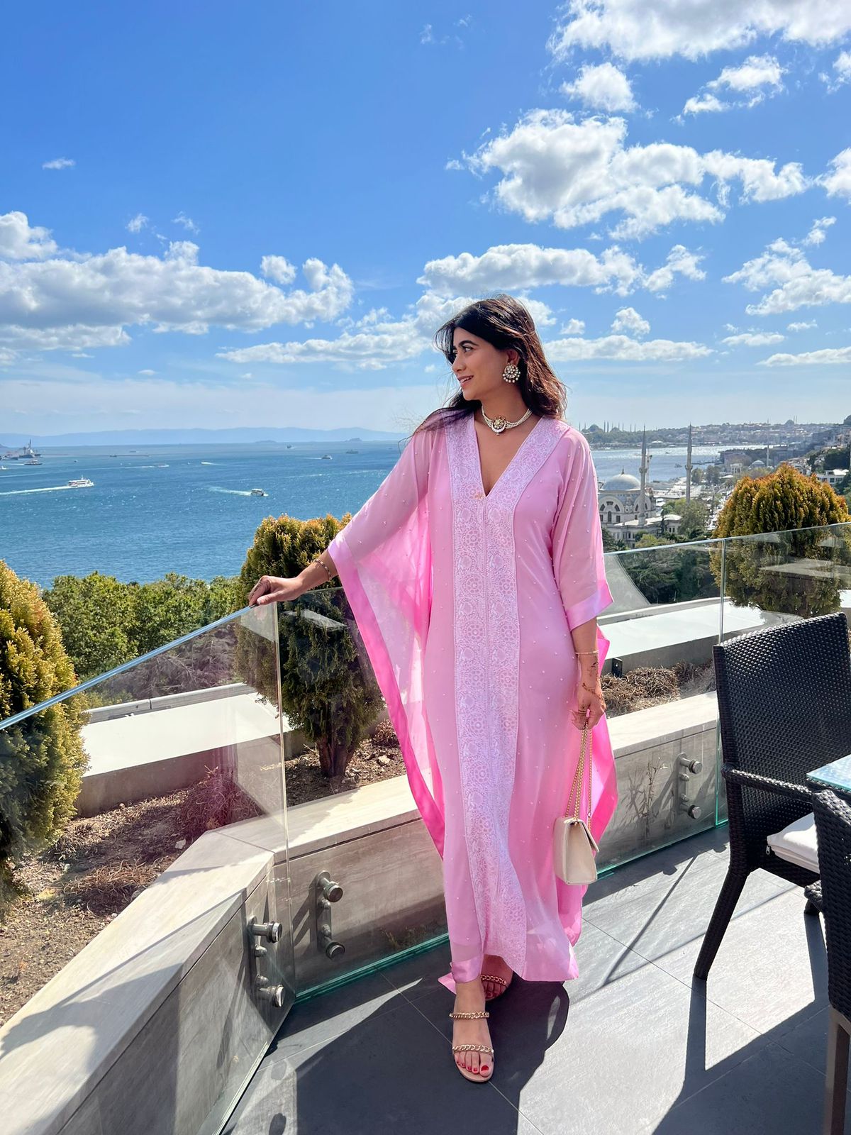 Pink Chikankari Kaftan