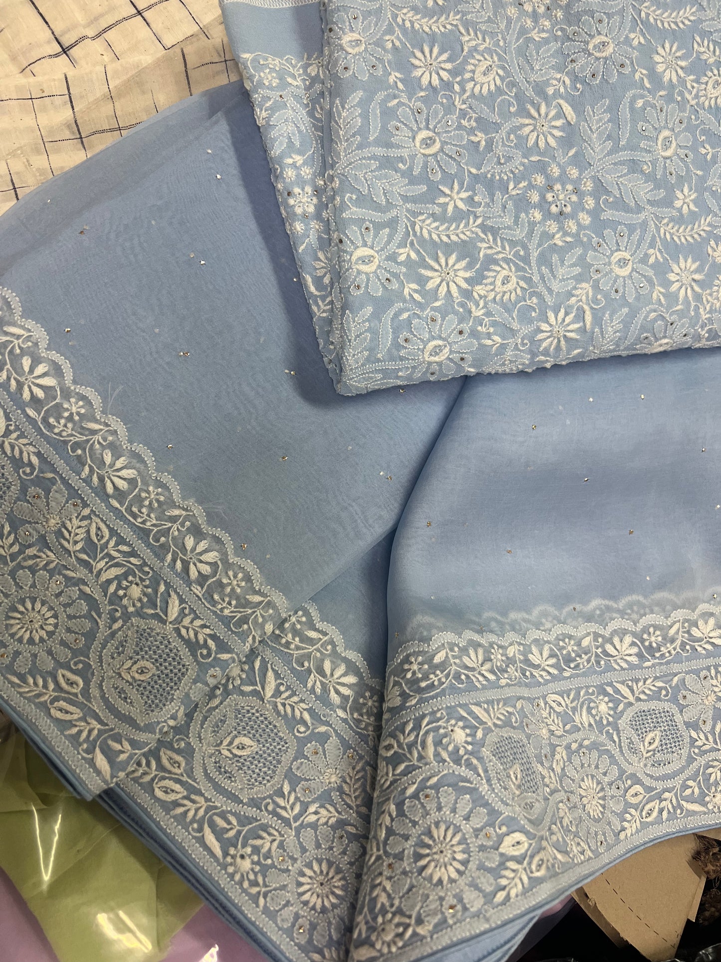 Organza Chikankari Border Saree