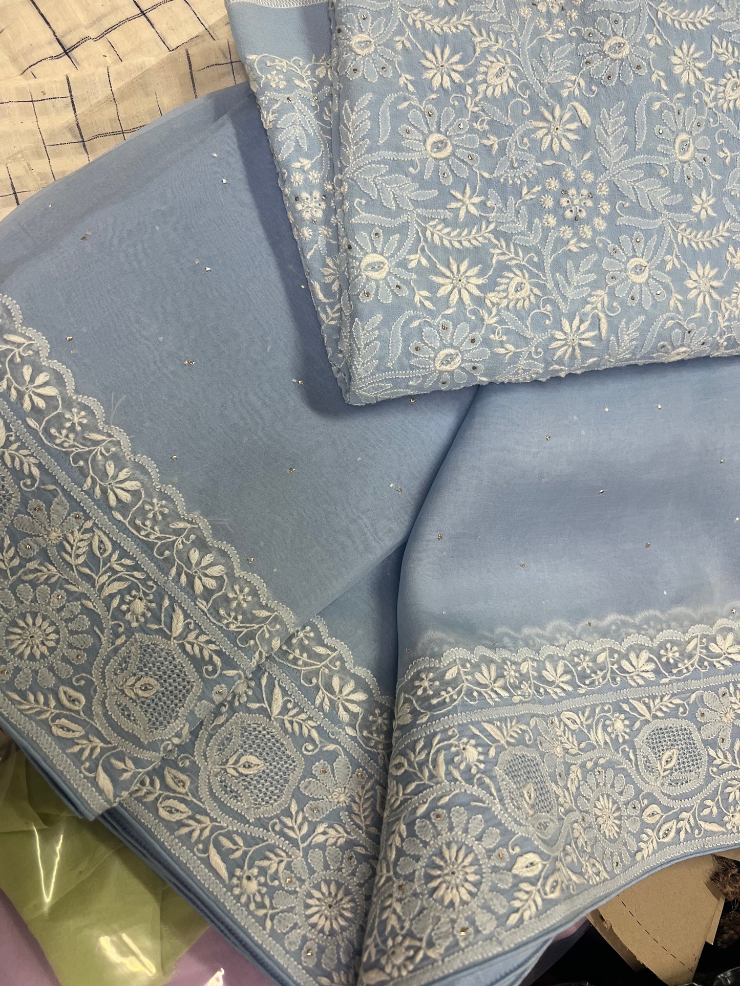 Organza Chikankari Border Saree