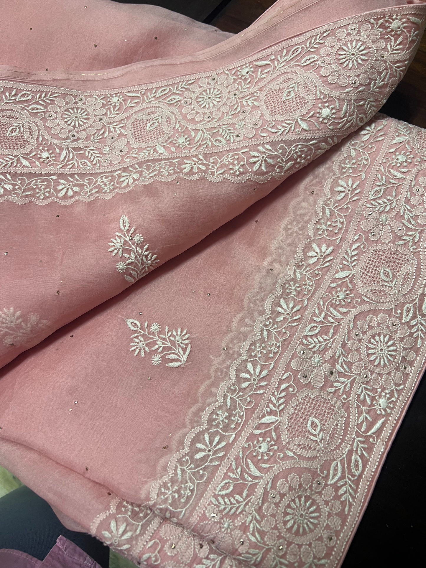 Organza Chikankari Border Saree
