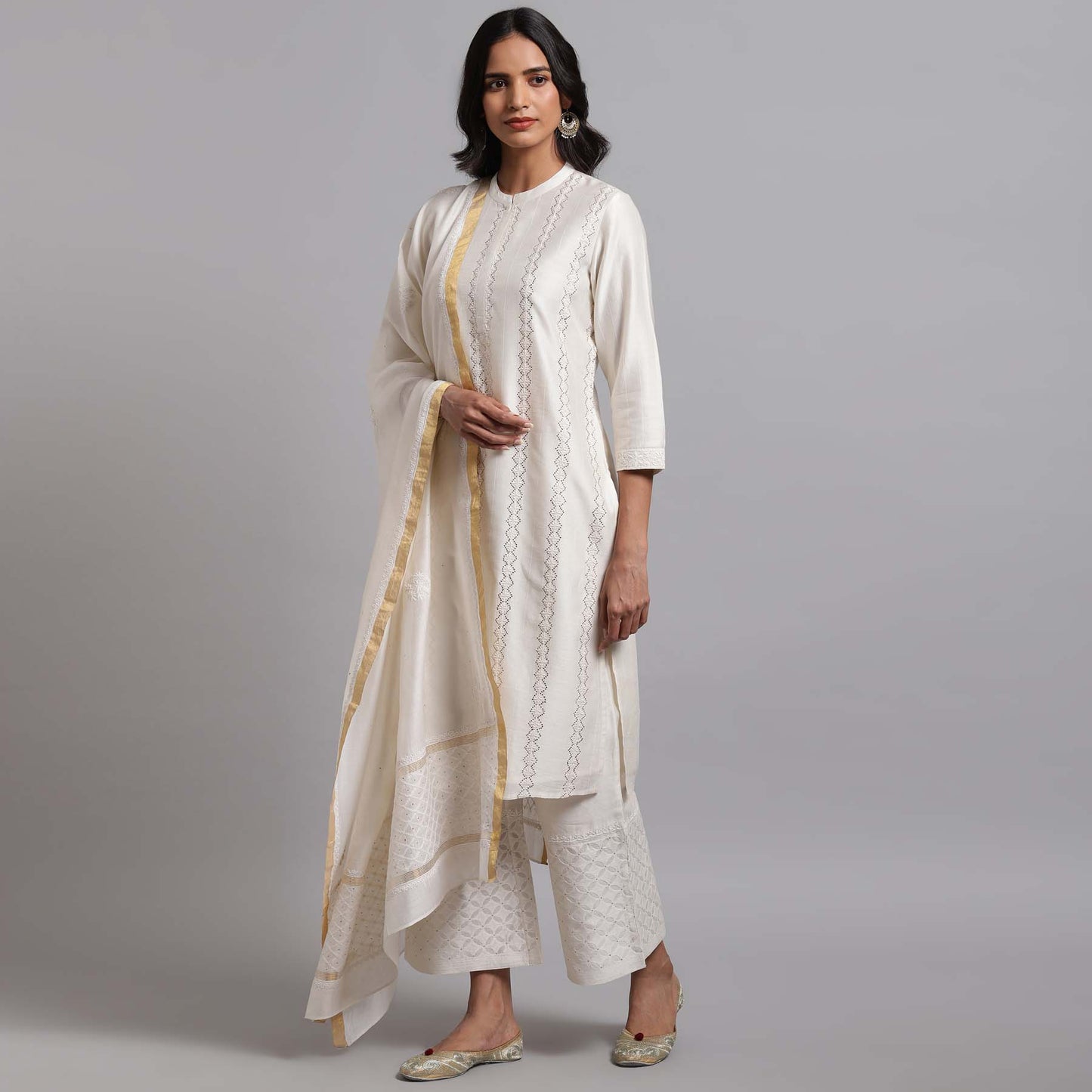 Chikankari And Mukaish Stripes Kurta