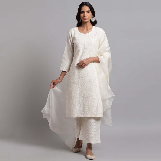 Chikankari Ivory Jaal Kurta