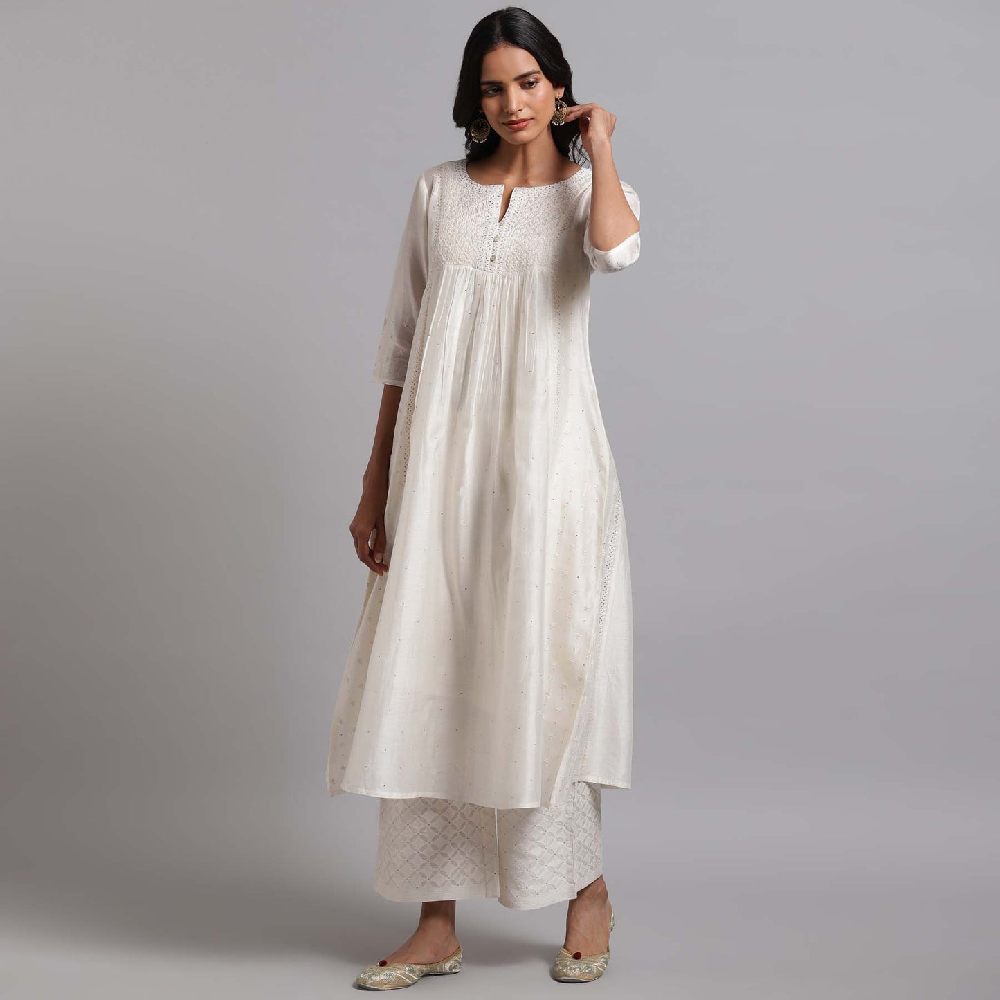 Chikankari And Mukaish Kalidar Kurta