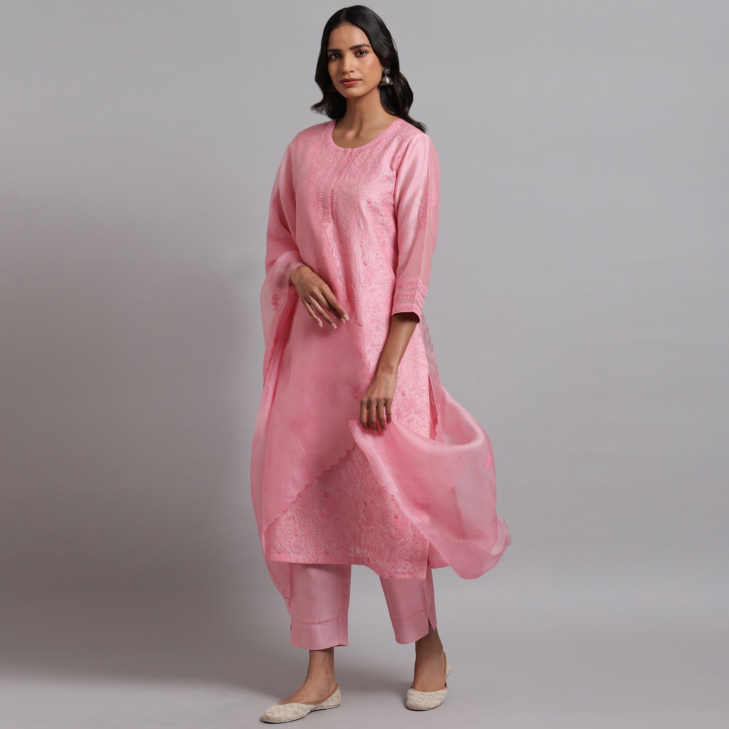 Chikankari Pink Jaal Kurta