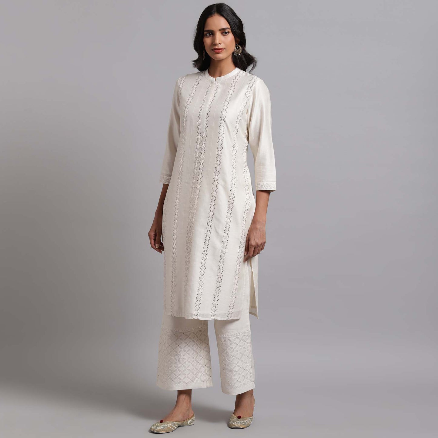 Chikankari And Mukaish Stripes Kurta