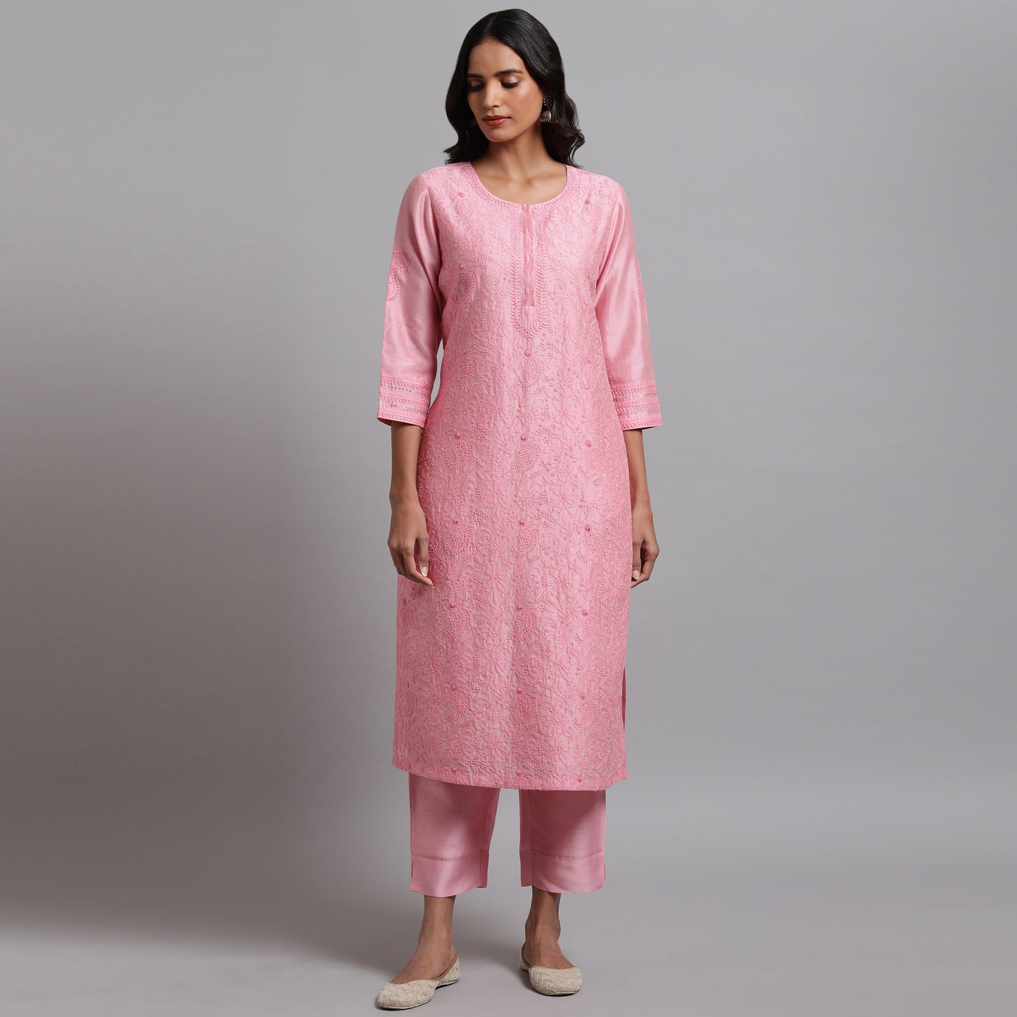 Chikankari Pink Jaal Kurta