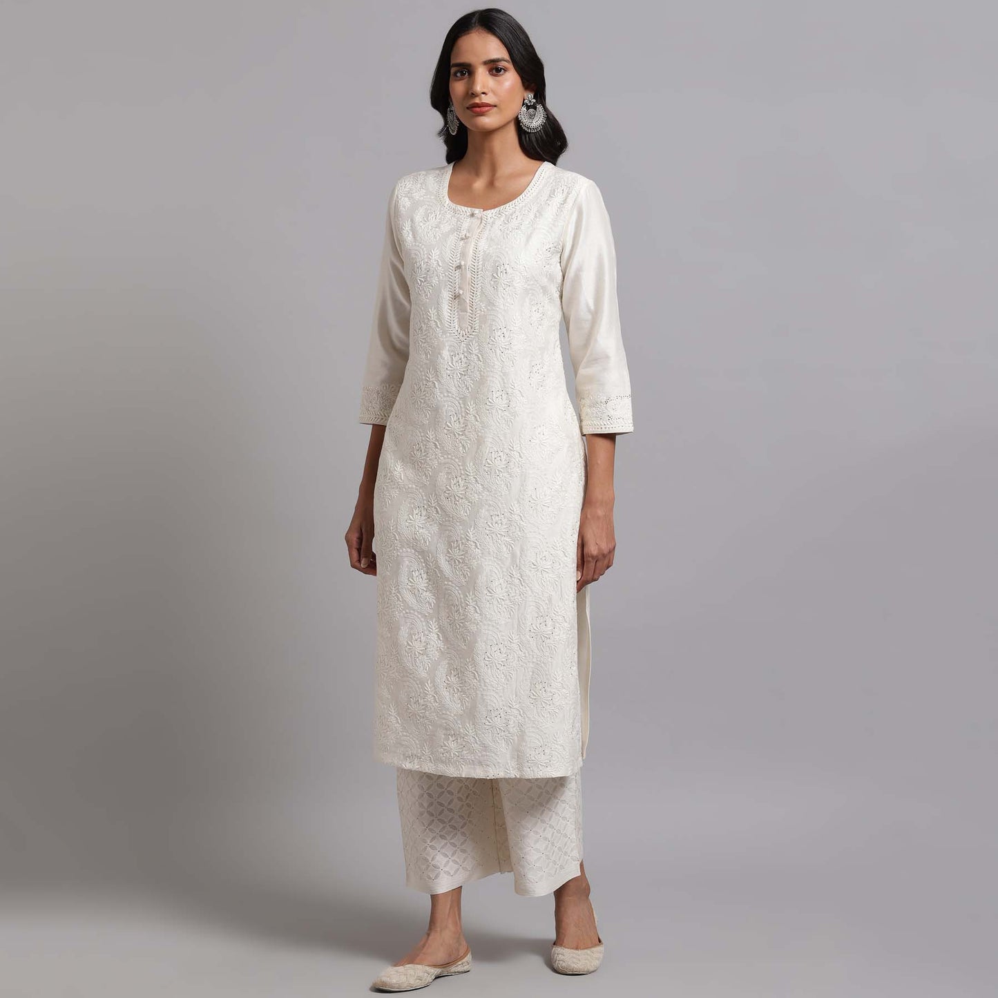 Chikankari Ivory Jaal Kurta