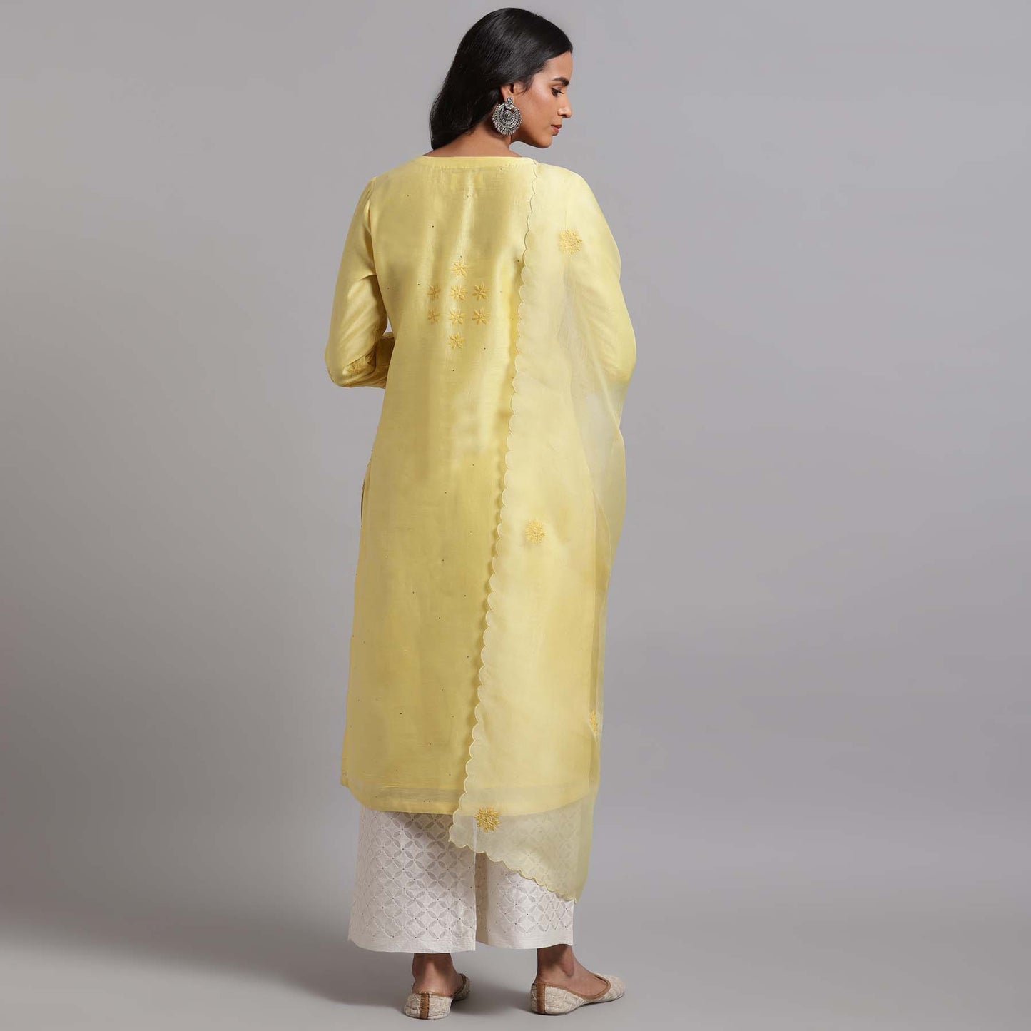 Chikankari Jaal kurta- Yellow