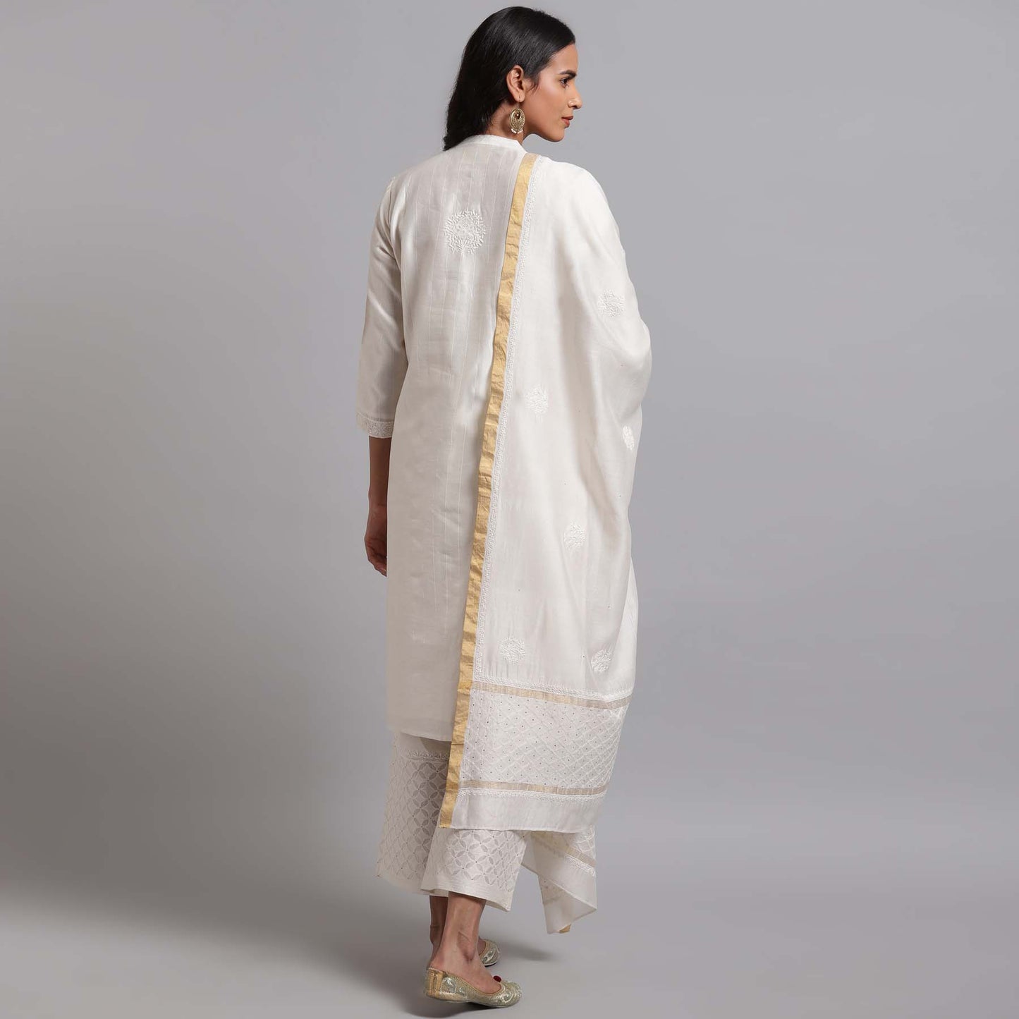 Chikankari And Mukaish Stripes Kurta