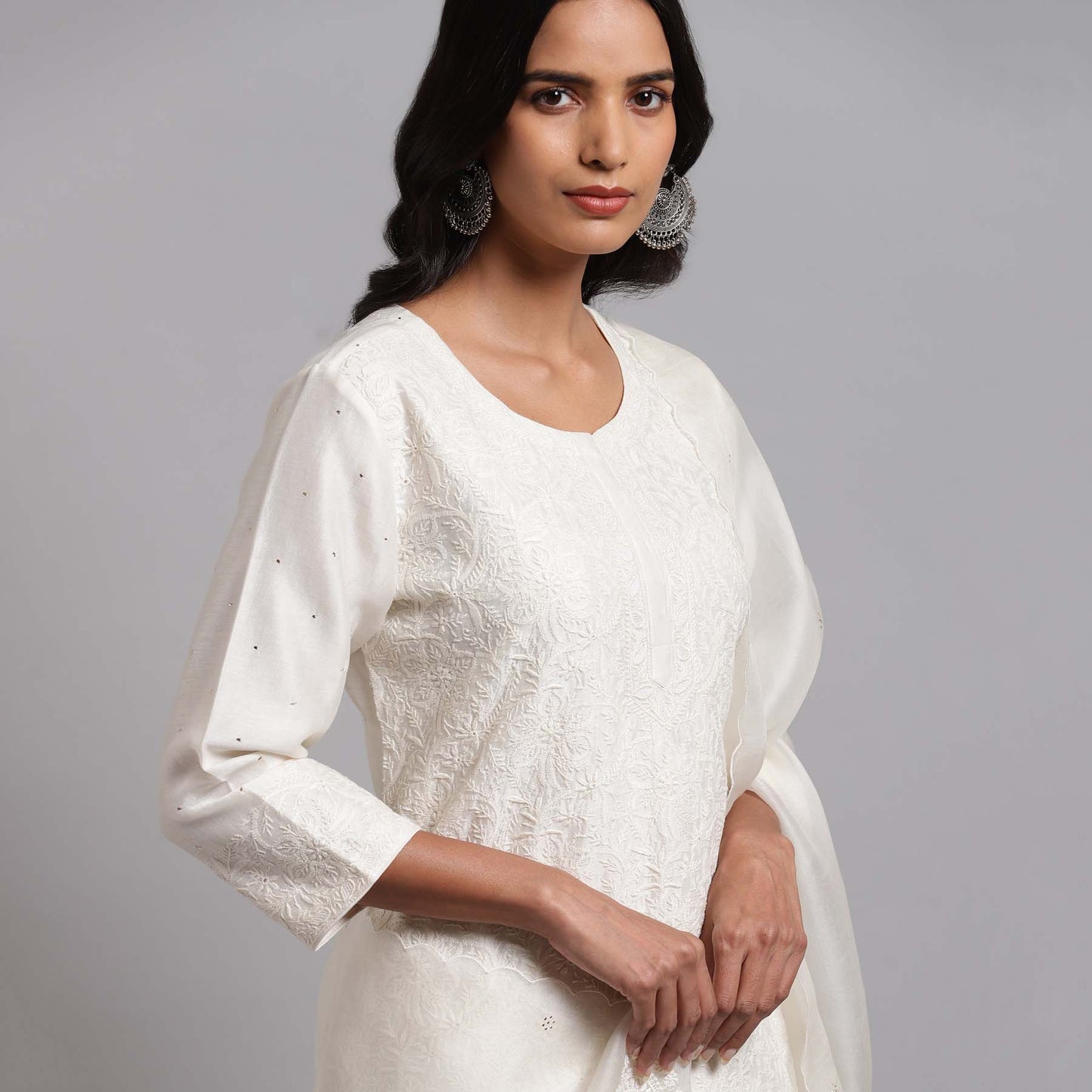 Chikankari Ivory Jaal Kurta