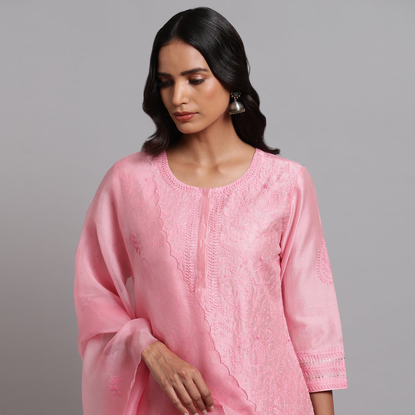 Chikankari Pink Jaal Kurta