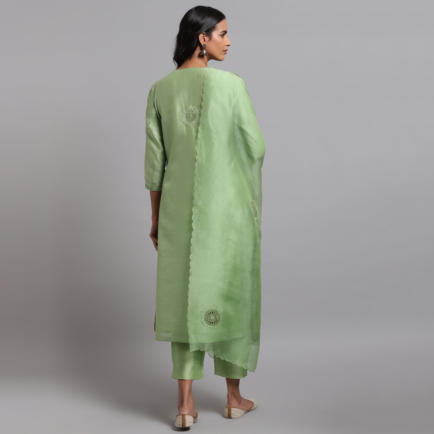 Chikankari Green Jaal Kurta