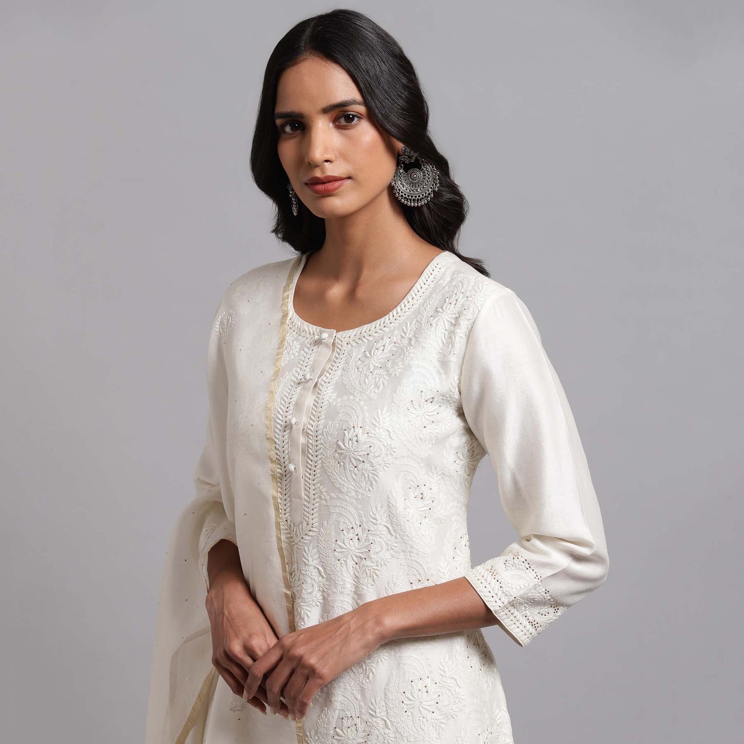 Chikankari Ivory Jaal Kurta