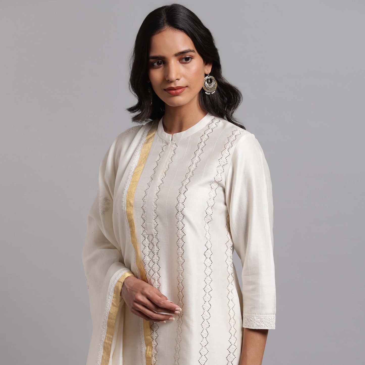 Chikankari And Mukaish Stripes Kurta