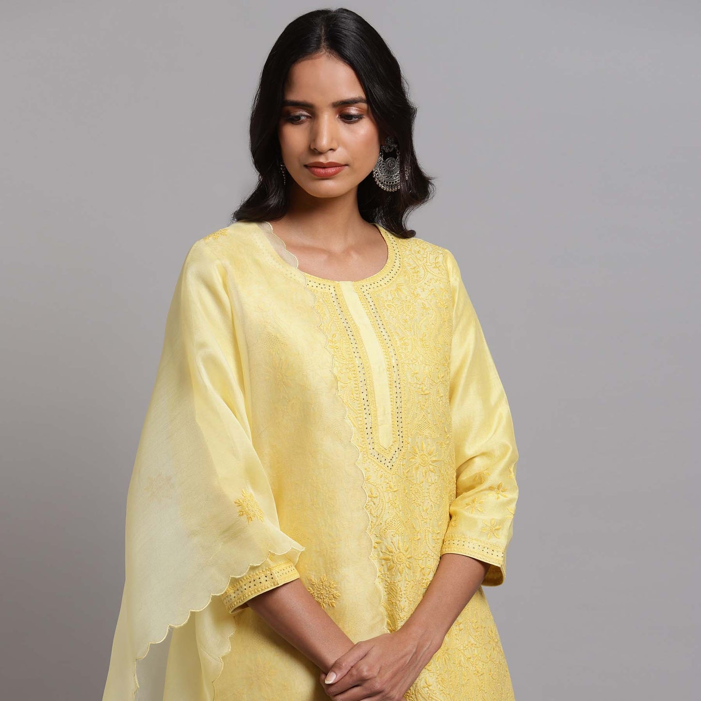 Chikankari Jaal kurta- Yellow