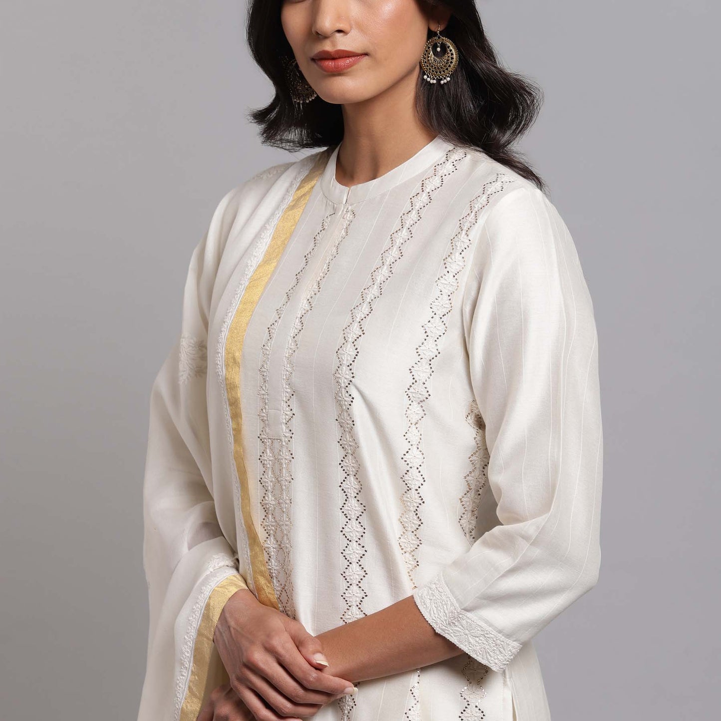 Chikankari And Mukaish Stripes Kurta