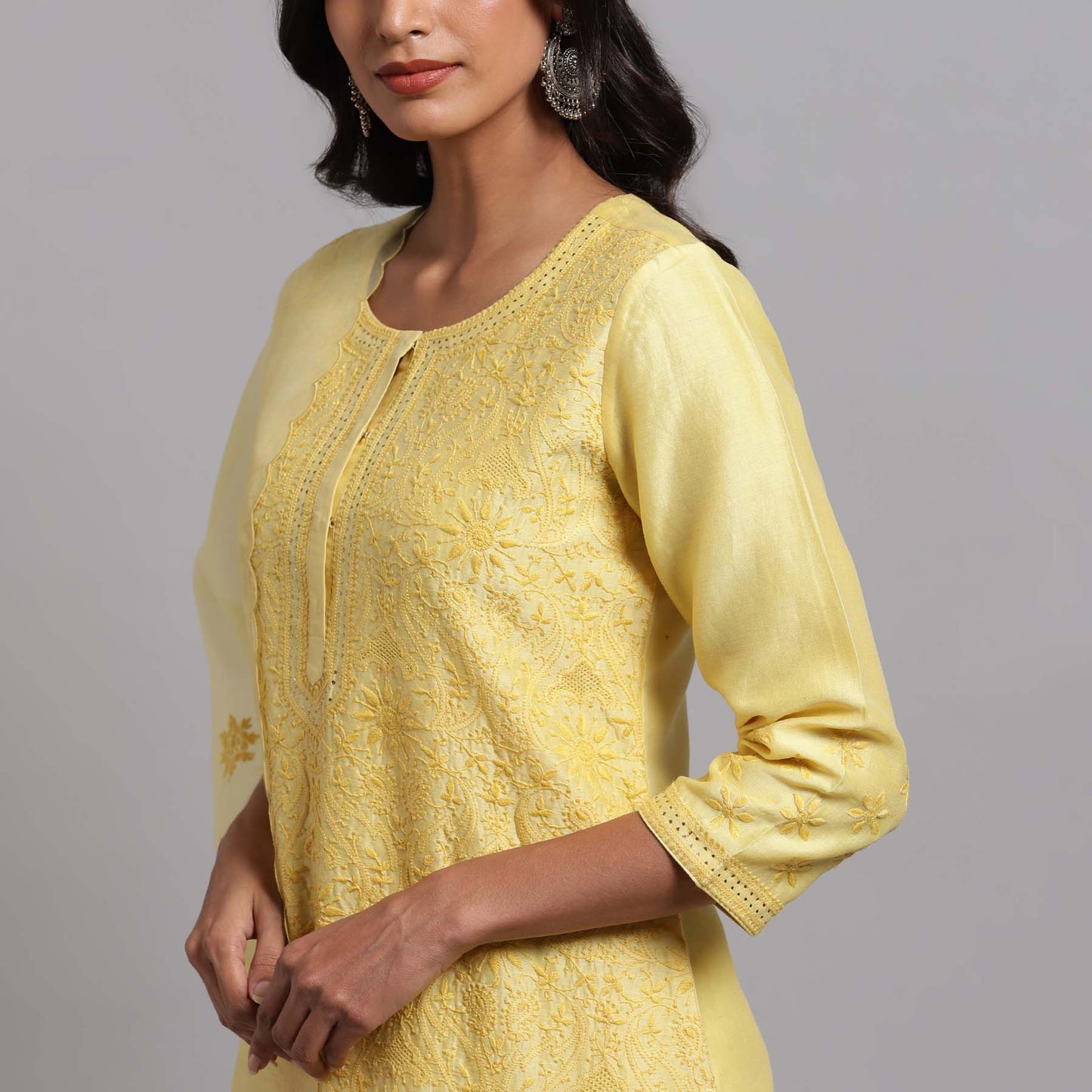 Chikankari Jaal kurta- Yellow