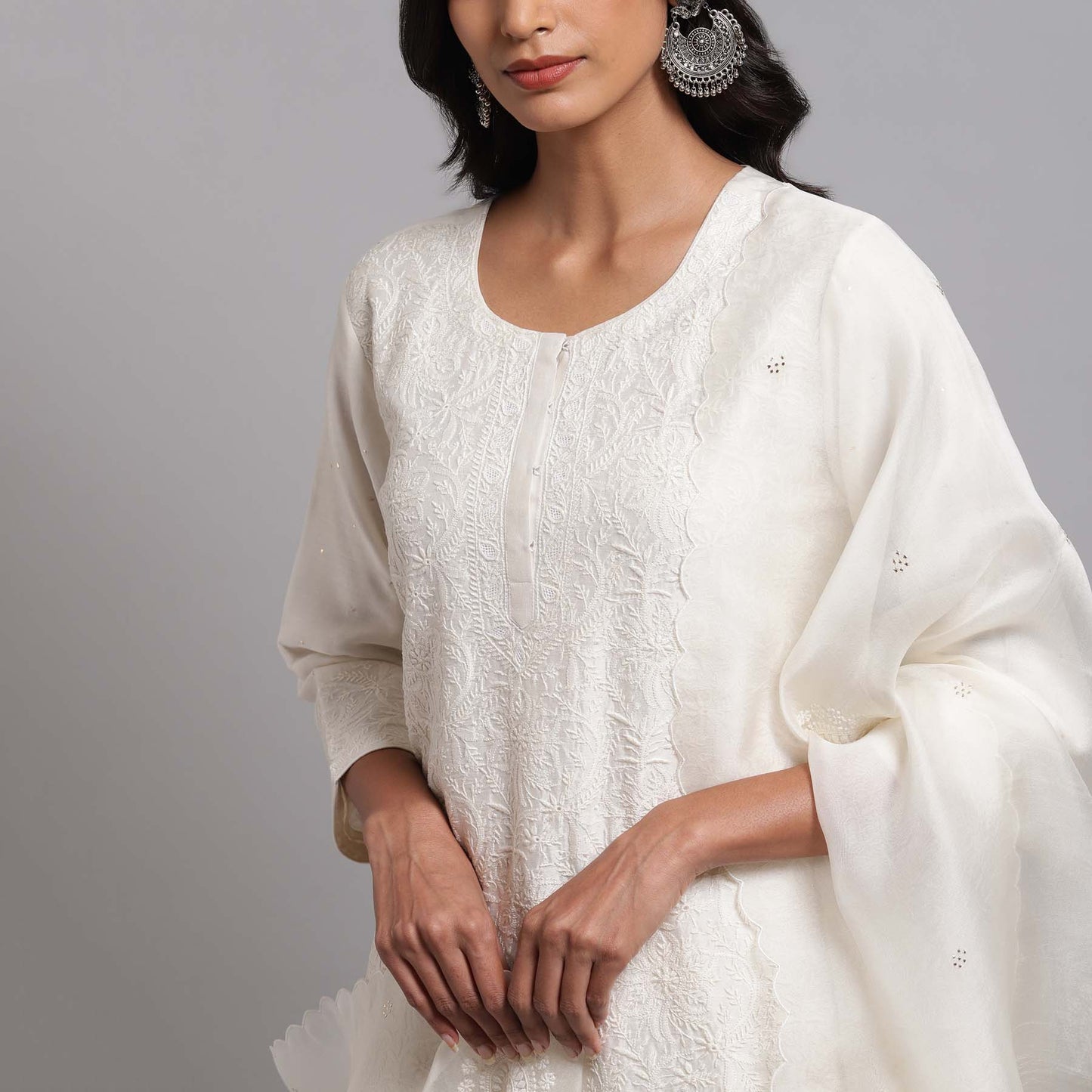 Chikankari Ivory Jaal Kurta