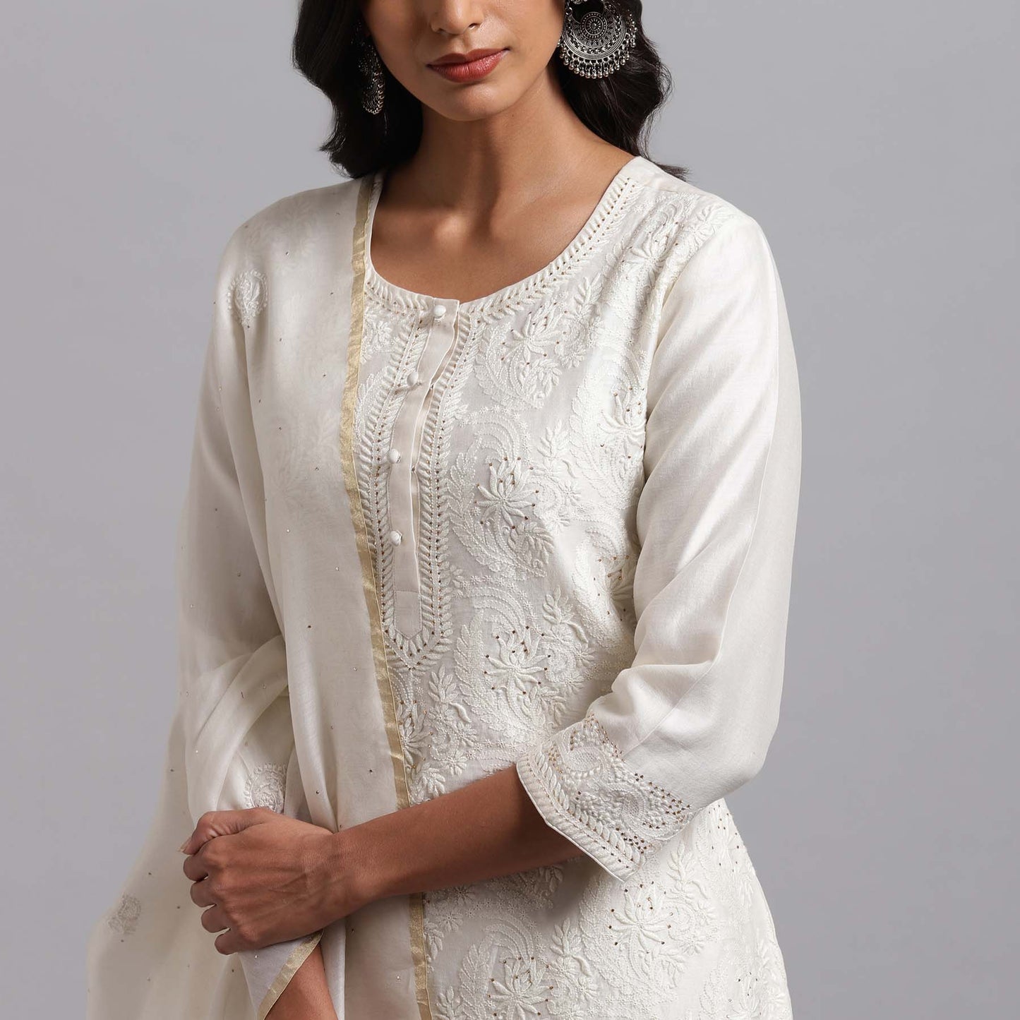 Chikankari Ivory Jaal Kurta