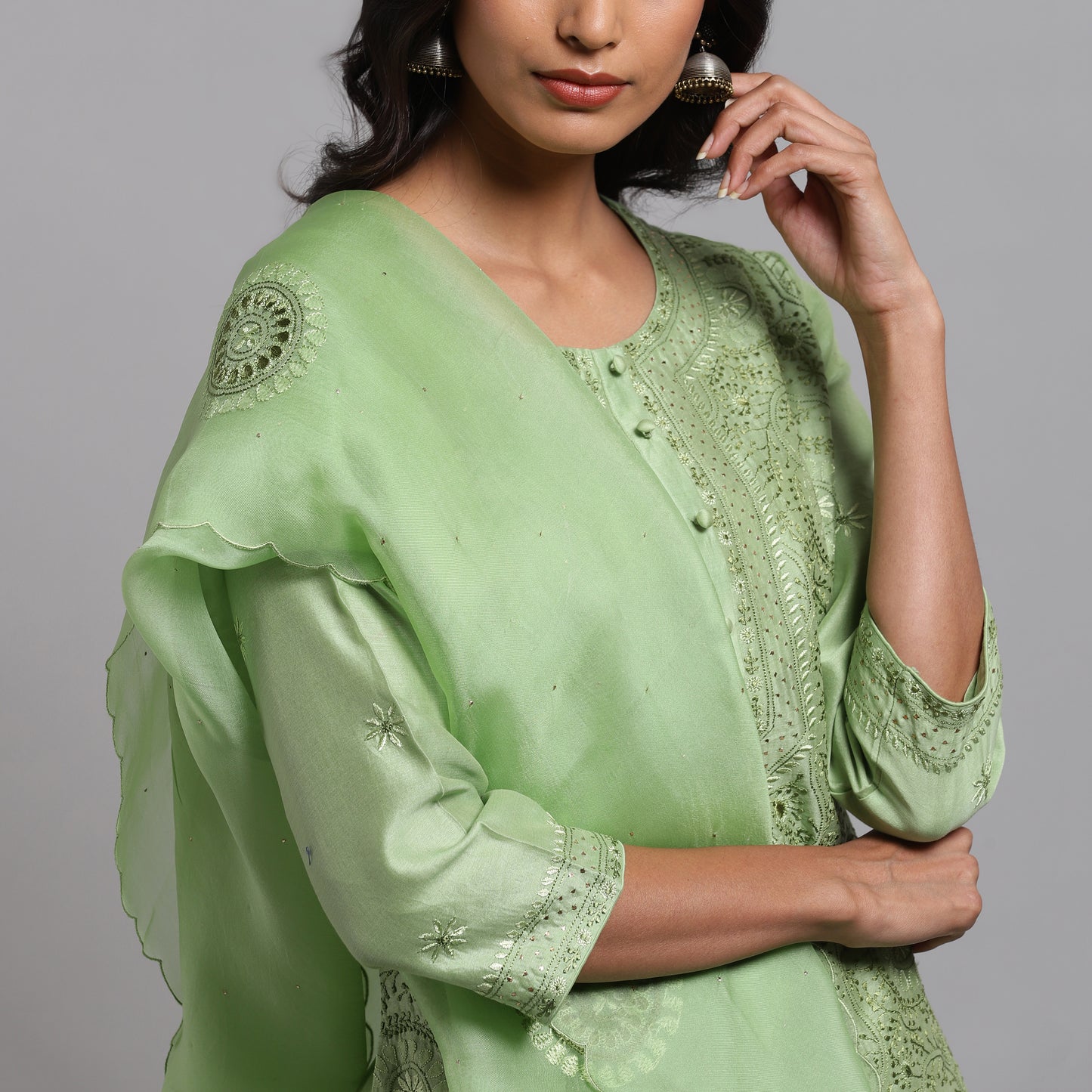 Chikankari Green Jaal Kurta