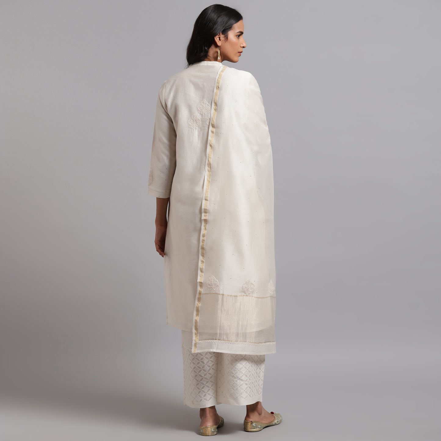 Chikankari Dupatta - Chanderi Zari