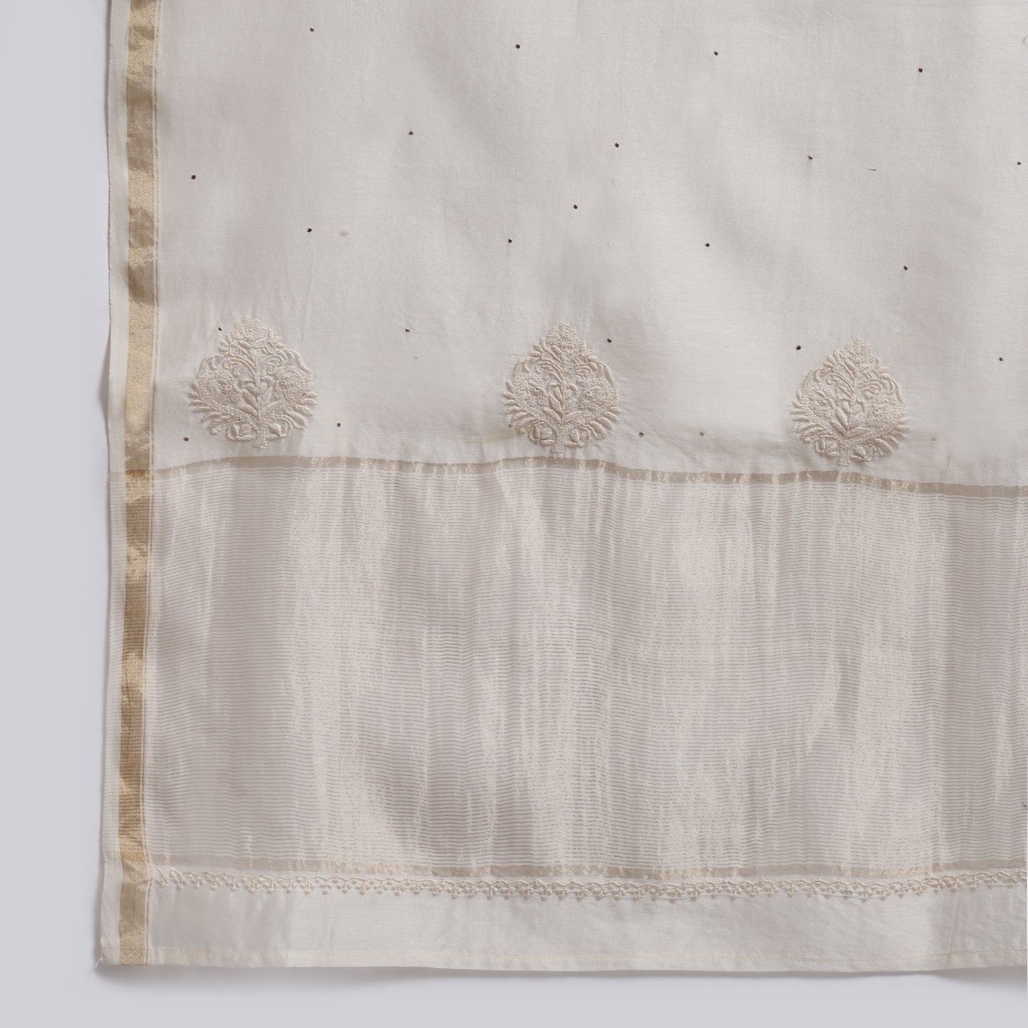 Chikankari Dupatta - Chanderi Zari