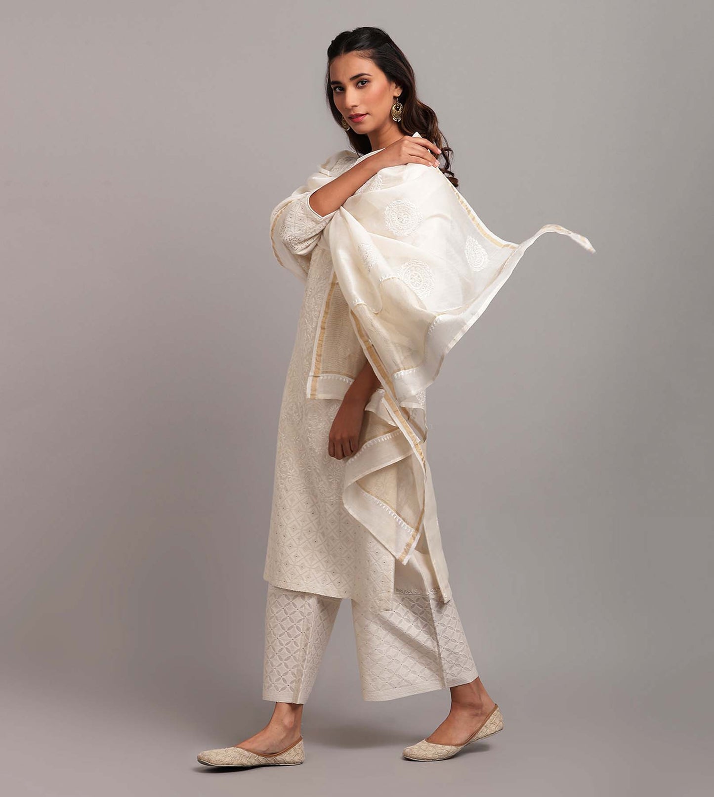 Chikankari And Mukaish Jaal Kurta