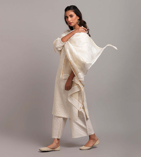 Chikankari And Mukaish Jaal Kurta