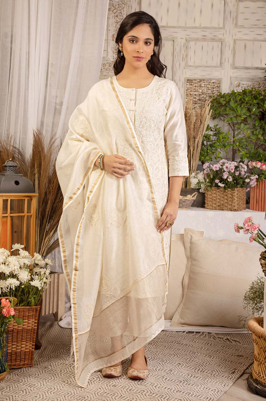 Ambi Bootas Chikankari Dupatta