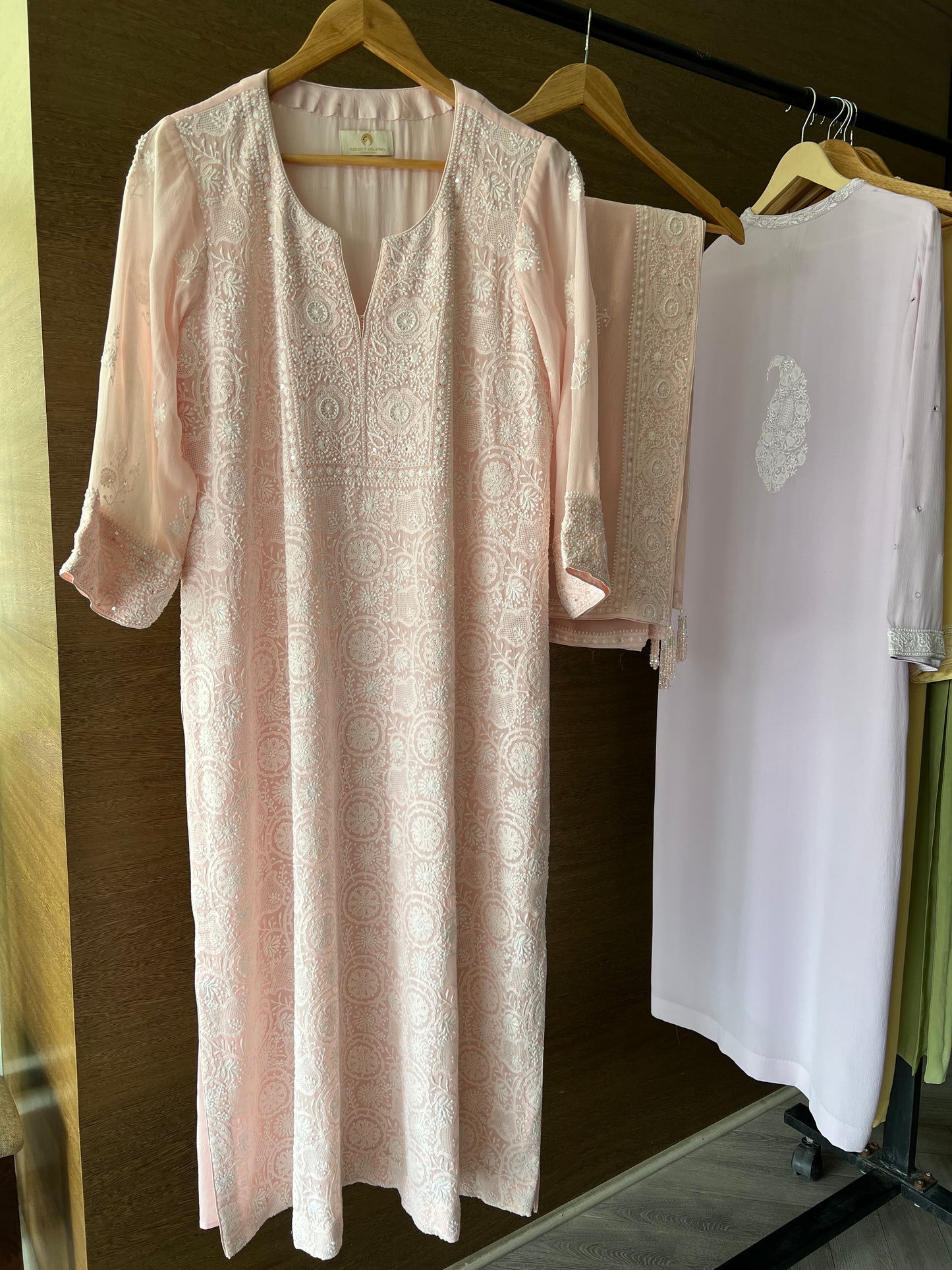 Pink Chikankari Jaal Kurta and Dupatta Set