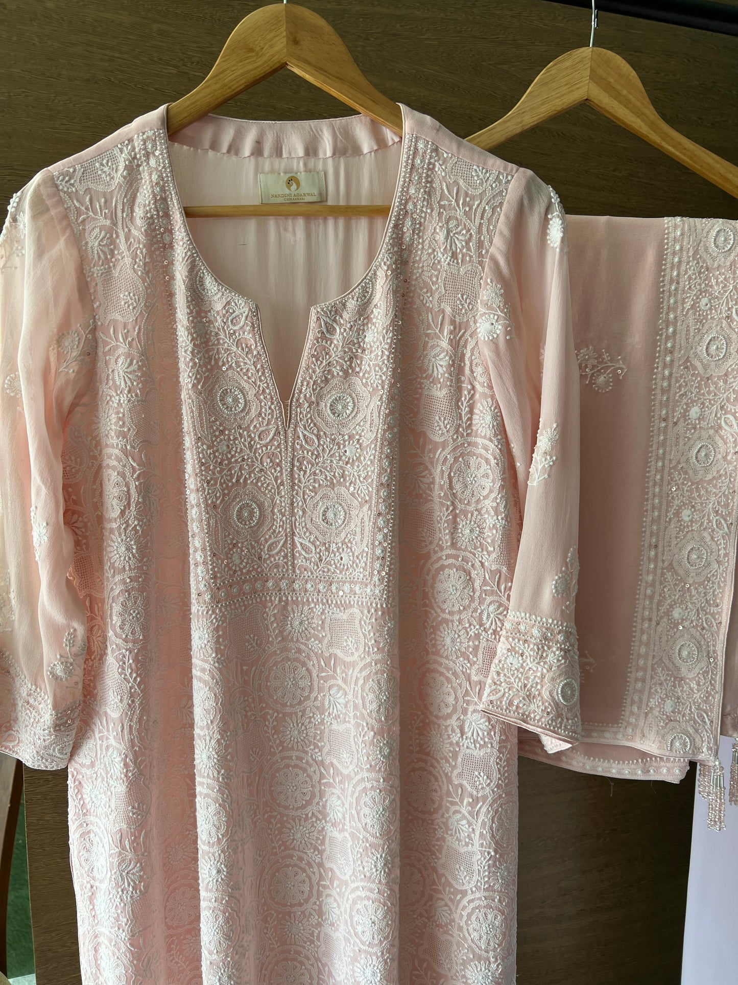 Pink Chikankari Jaal Kurta and Dupatta Set