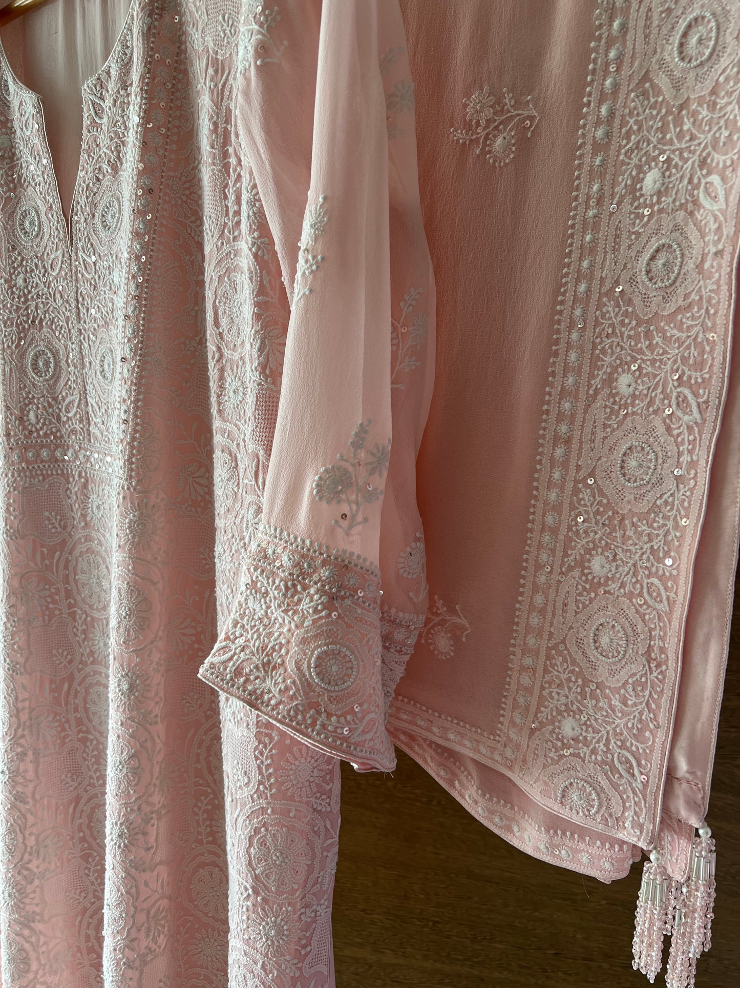 Pink Chikankari Jaal Kurta and Dupatta Set