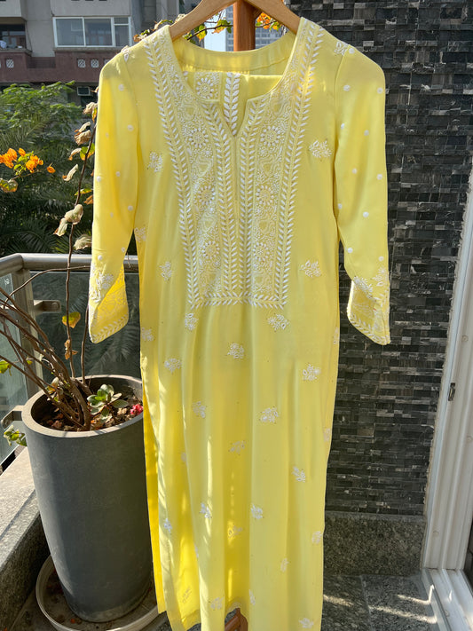 Yellow Chikankari Border Dupatta