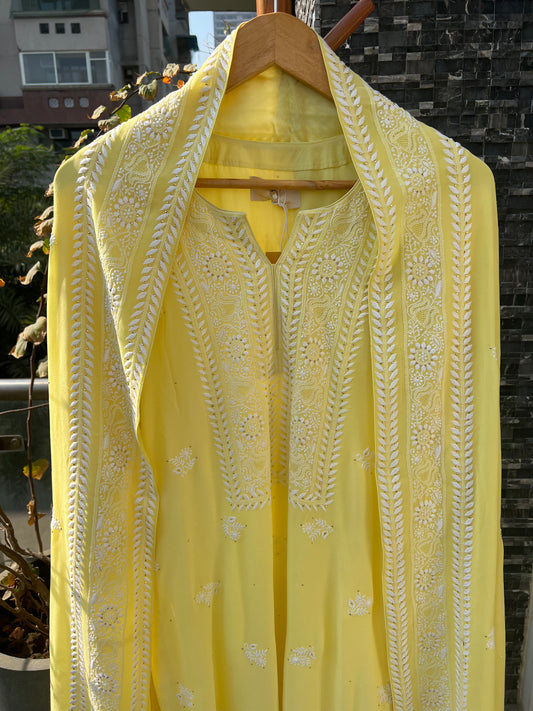 Yellow Chikankari Border Dupatta