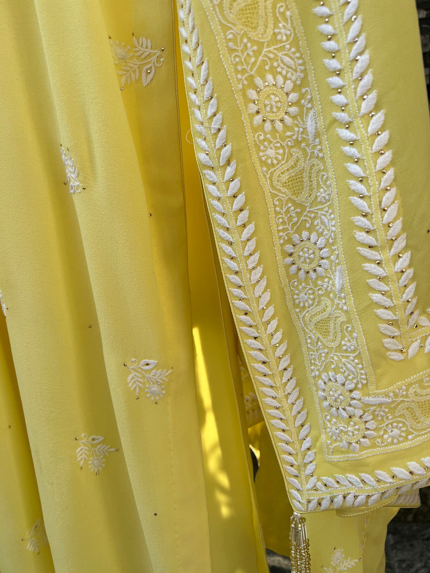 Yellow Chikankari Border Dupatta