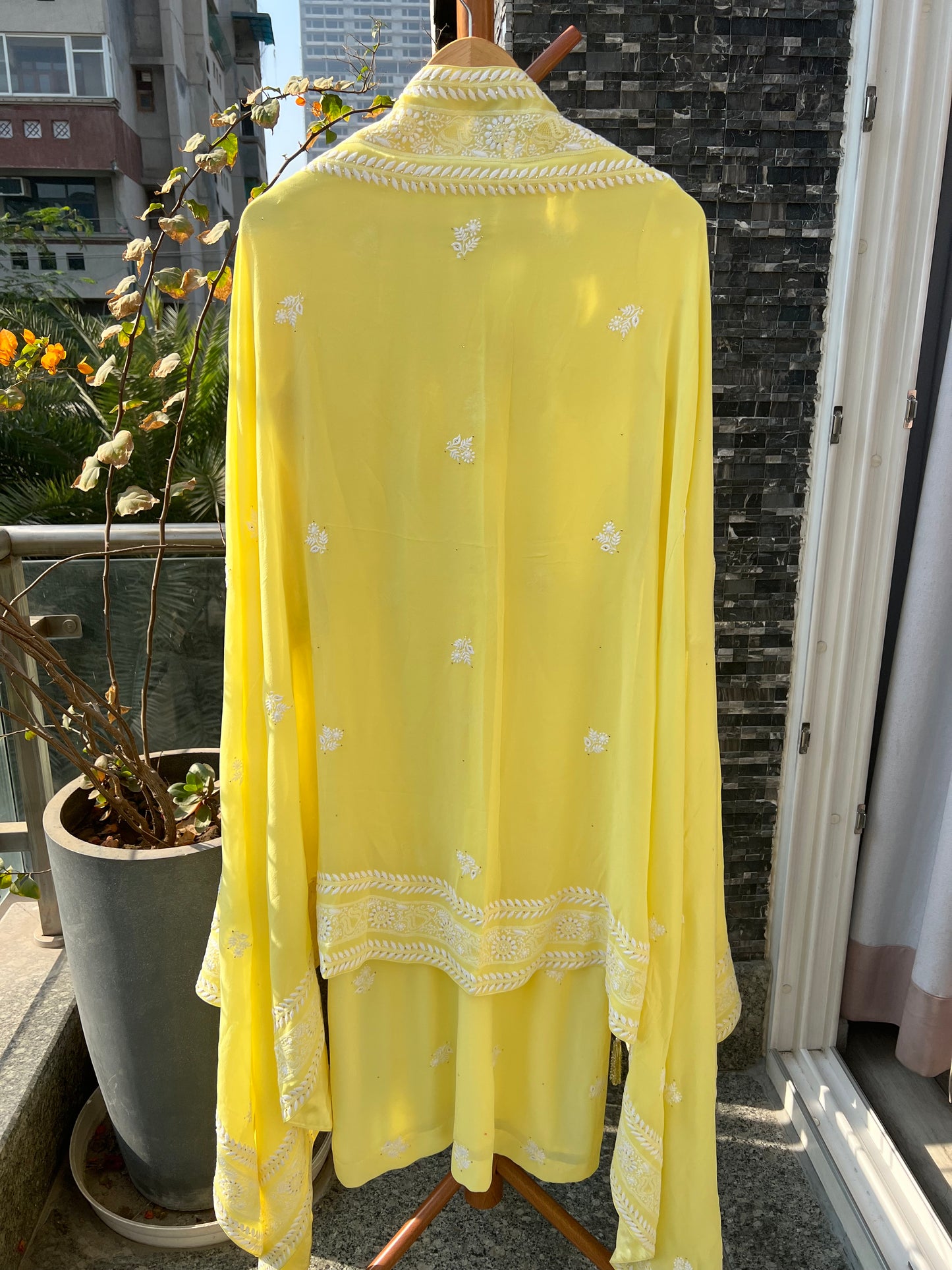 Yellow Chikankari Border Dupatta