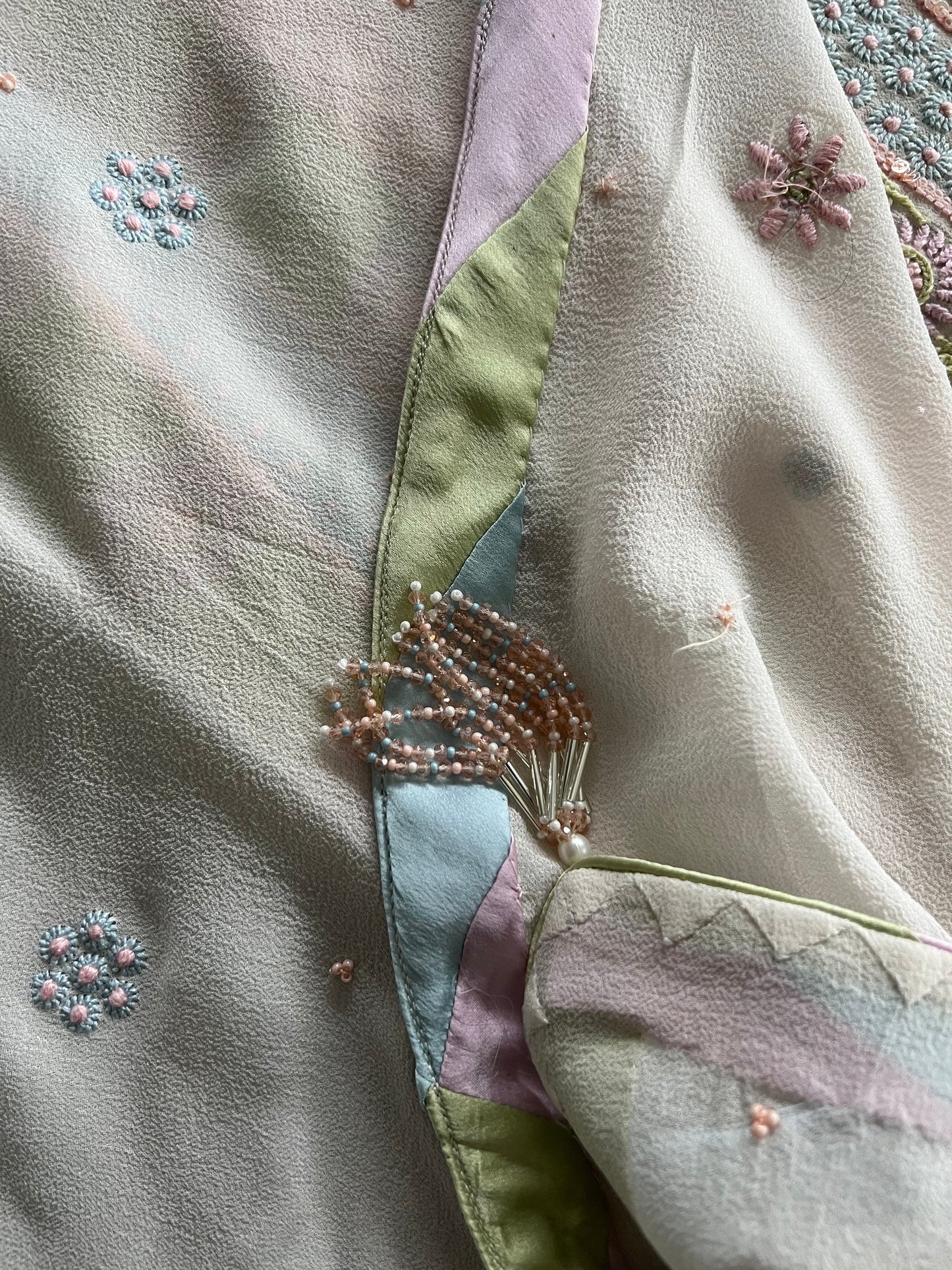 Multi colour threads Chikankari Jaal Kurta and Dupatta Set