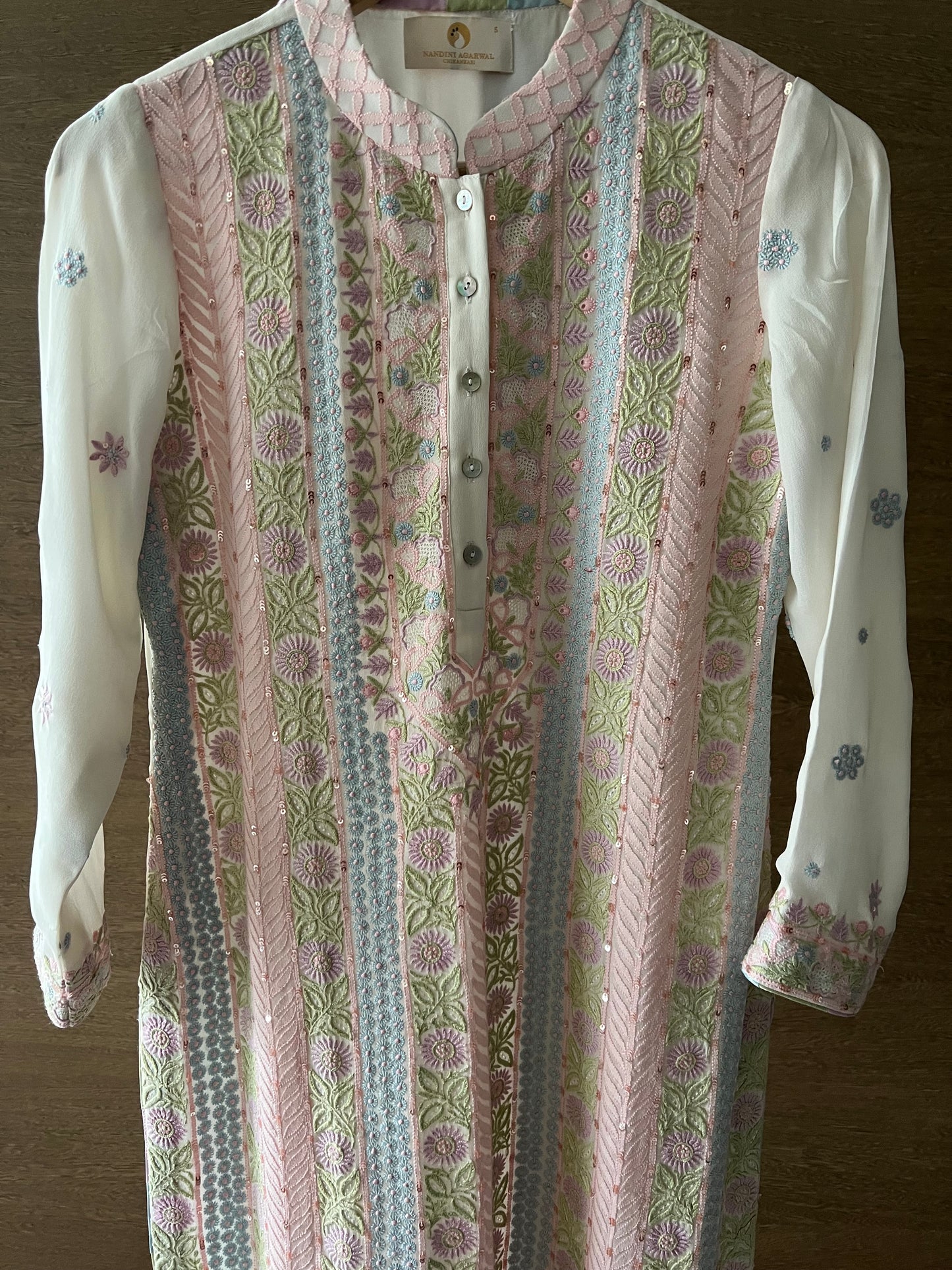 Multi colour threads Chikankari Jaal Kurta and Dupatta Set