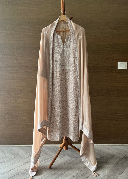 Royal Paisleys Chikankari Jaal Kurta and Dupatta Set