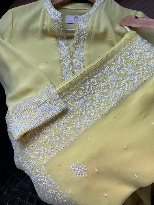 Yellow Chikankari Border Dupatta