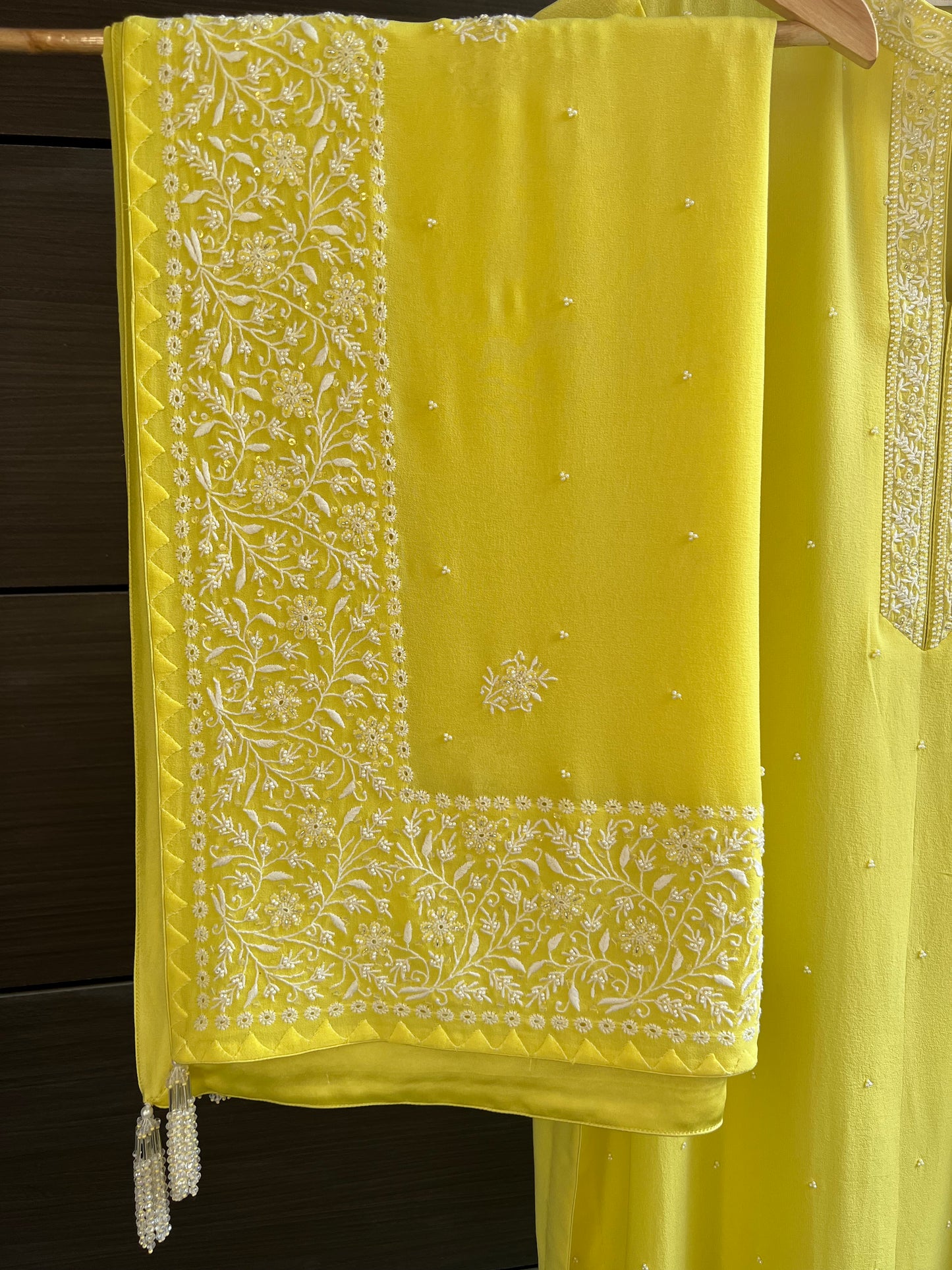 Yellow Chikankari Border Dupatta