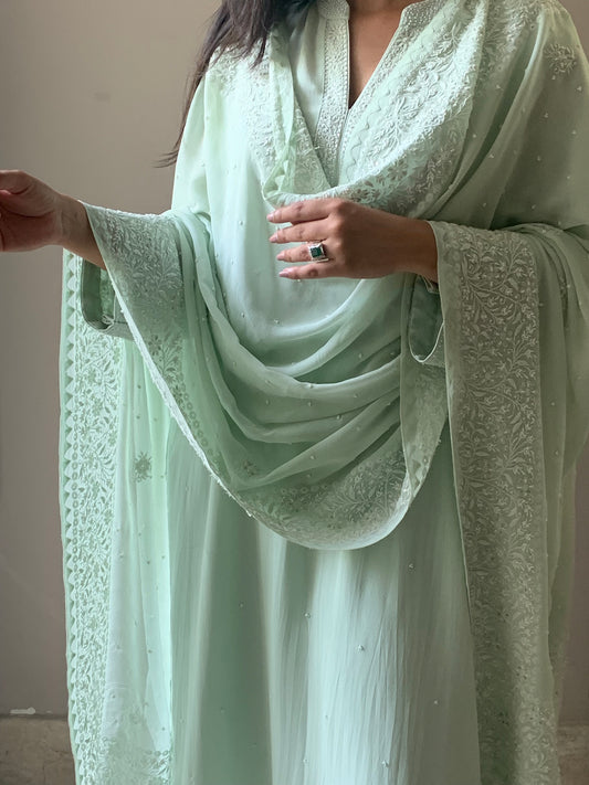 Mint Chikankari Border Dupatta