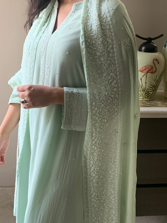 Mint Chikankari Border Dupatta