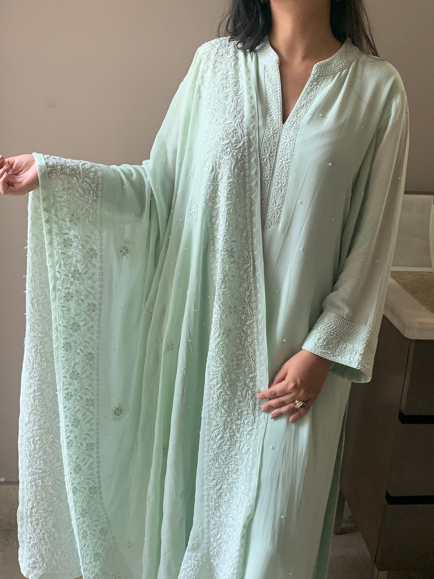 Mint Chikankari Border Dupatta