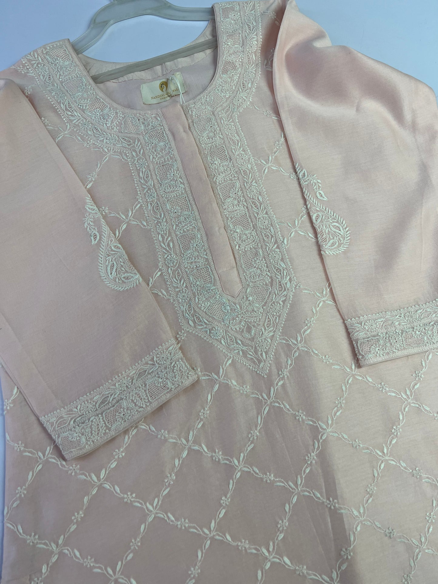 Watermelon Chikankari Jaal Kurta