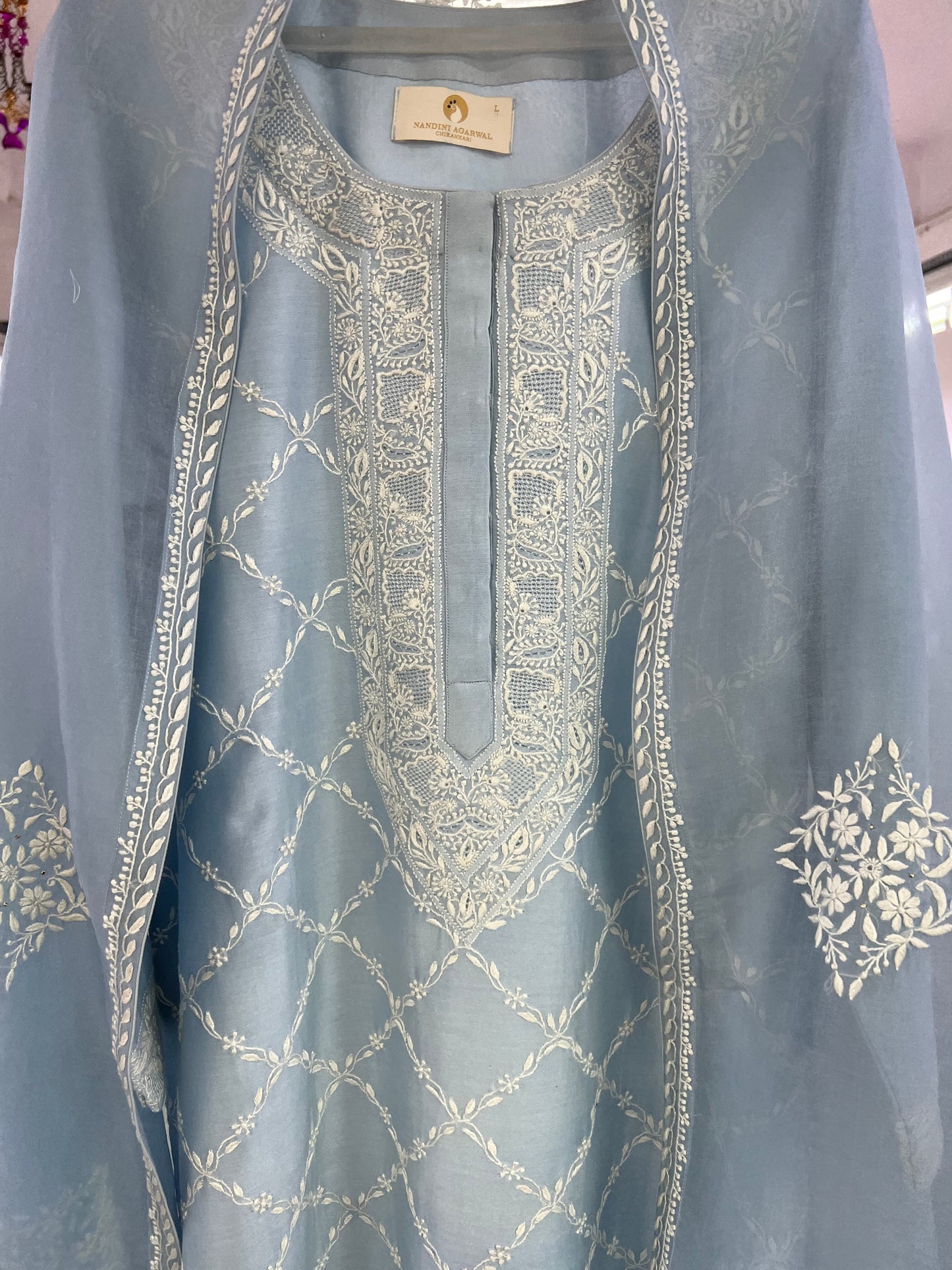 Blue Chikankari Jaal Kurta