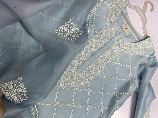 Blue Chikankari Jaal Kurta
