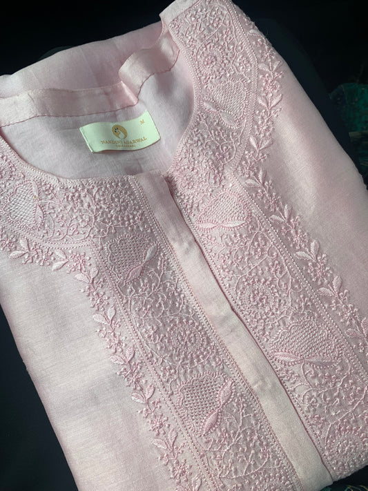Chikankari Jaali Bootis And Neckline Kurta