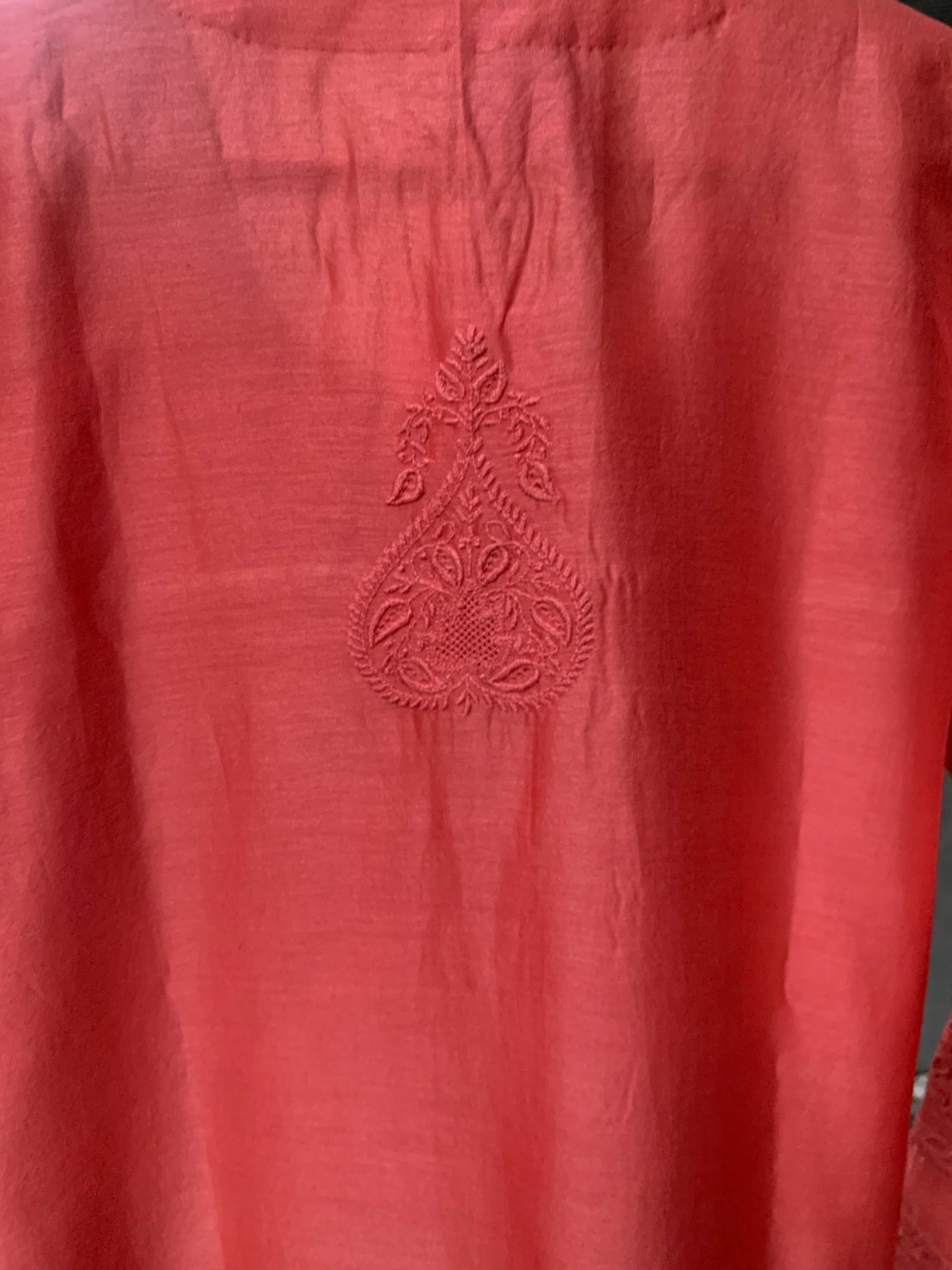 Watermelon Chikankari Jaal Kurta